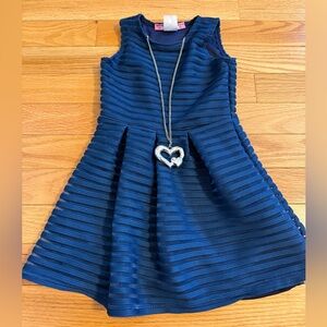 Elegant Navy Blue Kids Dress with heart Necklace